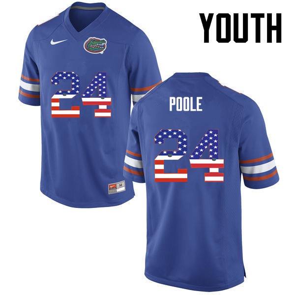 Florida Gators Youth #24 Brian Poole College Football USA Flag Fashion Blue